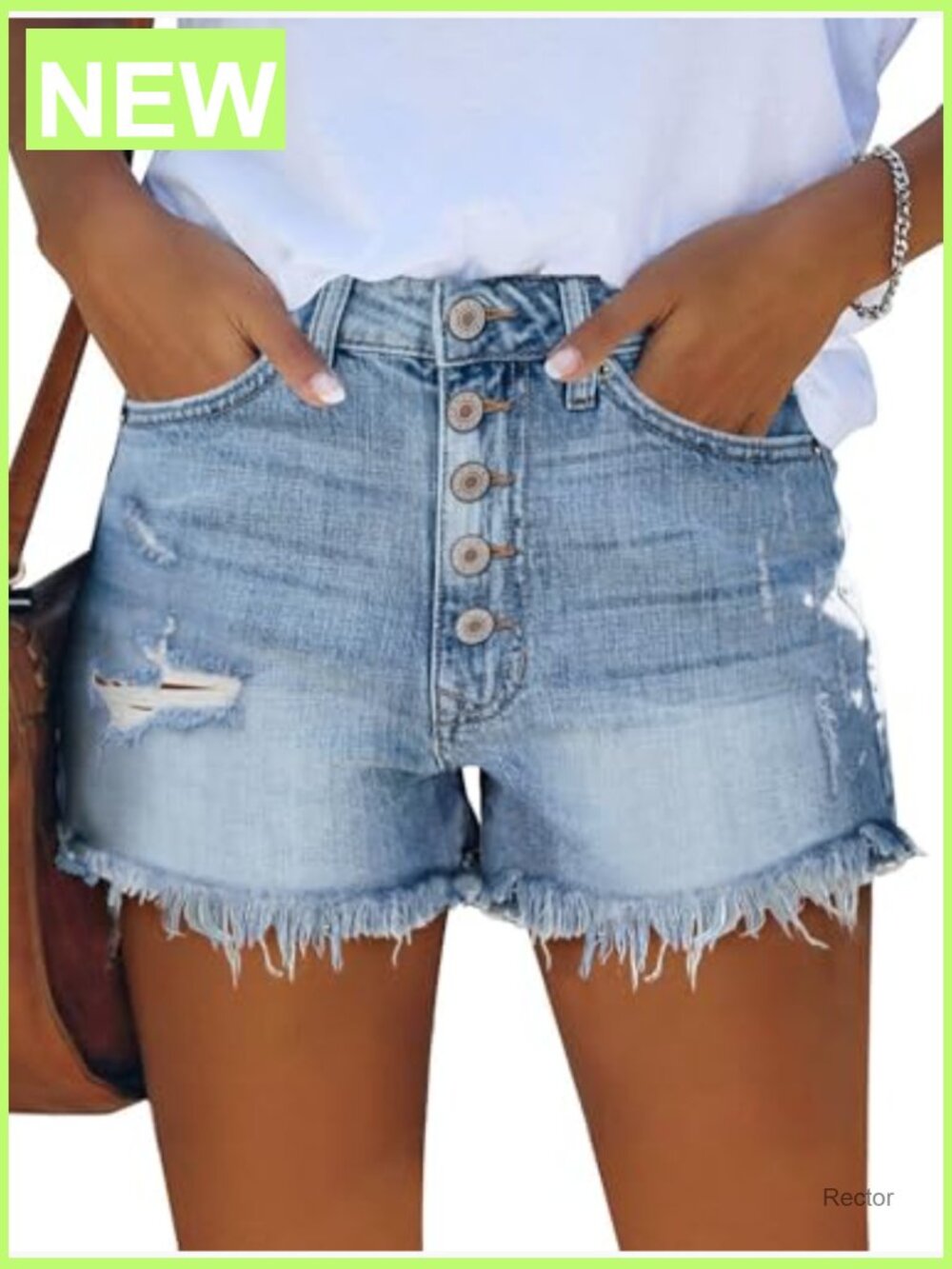 Frayed Raw Hem Denim Shorts High Waisted Ripped Distressed - Picture 2 of 7